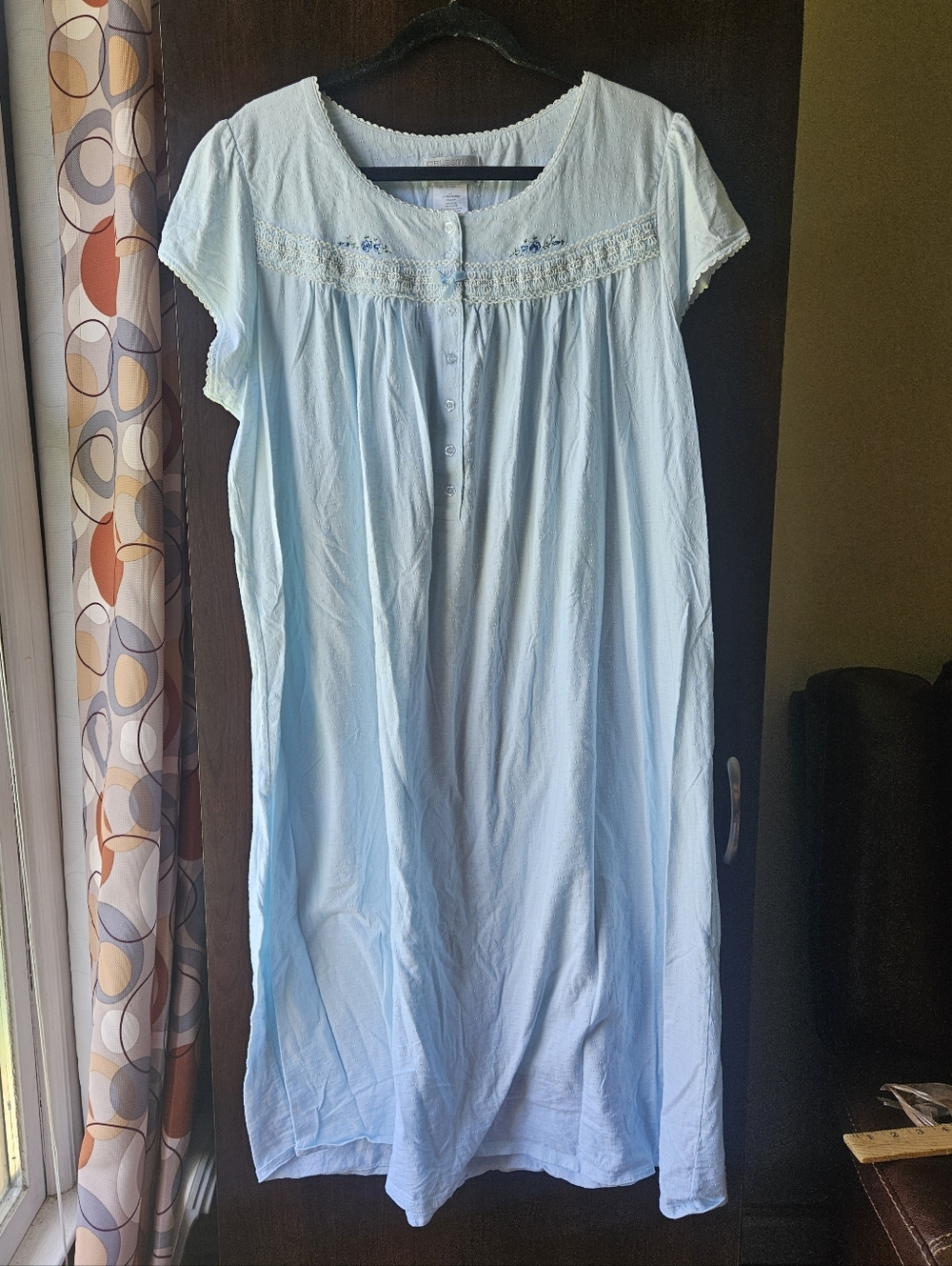 Vintage Celestial Dreams Light Blue Embroidered Nightgown Size 1X
